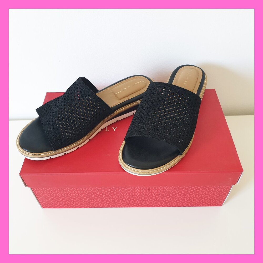 Kelly & Katie Mesh Sandal Black Slide Slip On Ari Casual Women's Size 7 Comfort